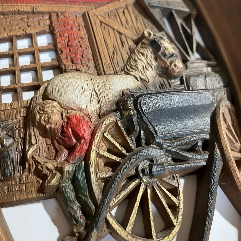 Vintage 1965 Burwood Wall Plaques Oval Cabin Farm Water Wheel USA LOT of 2 Decor